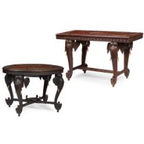 Y TWO INDIAN CARVED HARDWOOD OCCASIONAL TABLES LATE 19TH/ EARLY 20TH CENTURY