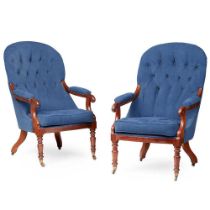 PAIR OF WILLIAM IV MAHOGANY LIBRARY ARMCHAIRS EARLY 19TH CENTURY