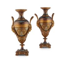 PAIR OF FRENCH CHAMPLEVÉ ENAMEL AND GILT BRONZE URNS LATE 19TH CENTURY