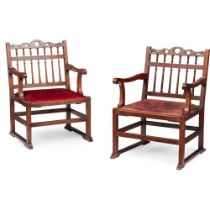 PAIR OF YORKSHIRE MAHOGANY DRUNKARD'S ARMCHAIRS 19TH CENTURY