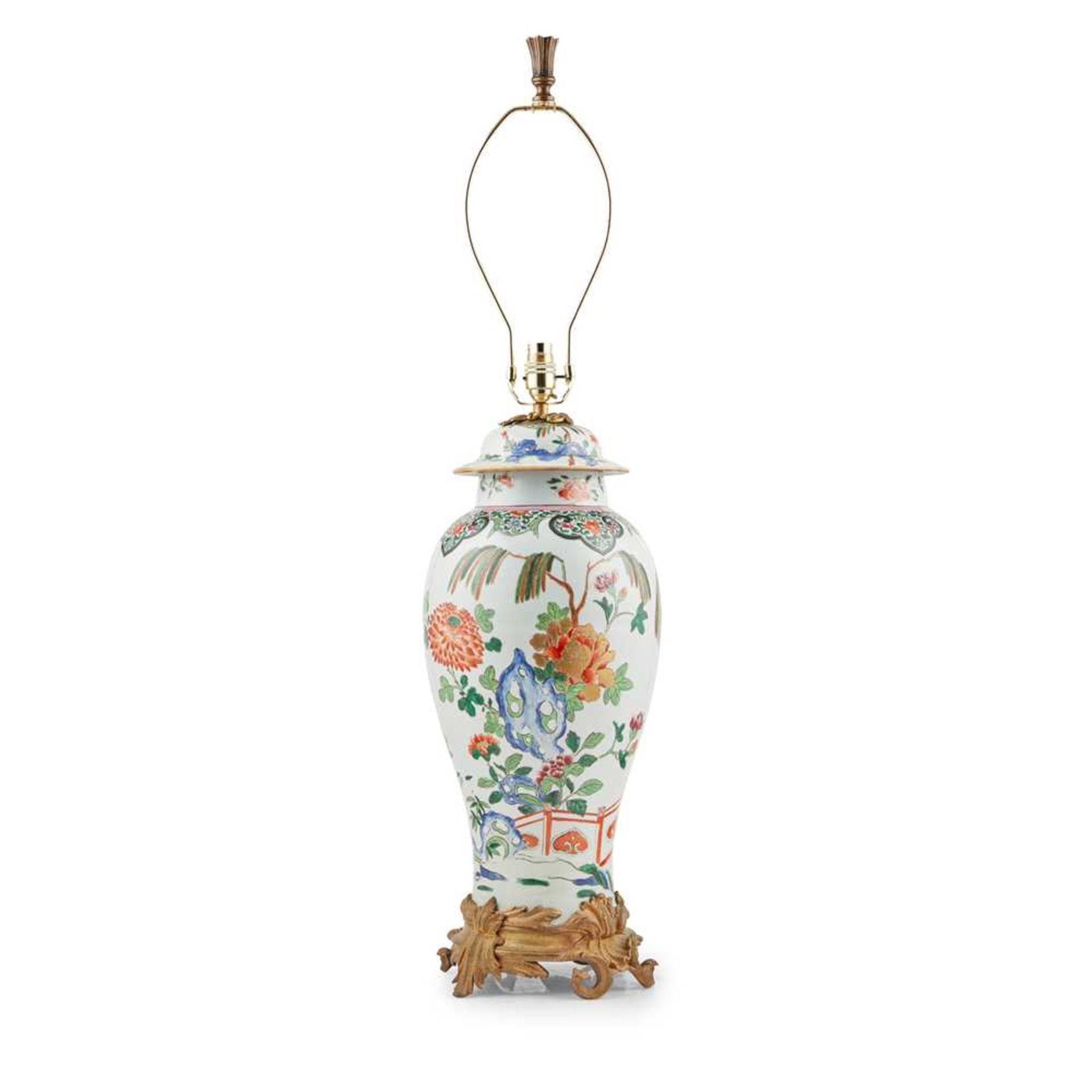 LARGE CHINESE PORCELAIN FAMILLE ROSE VASE LAMP 19TH CENTURY