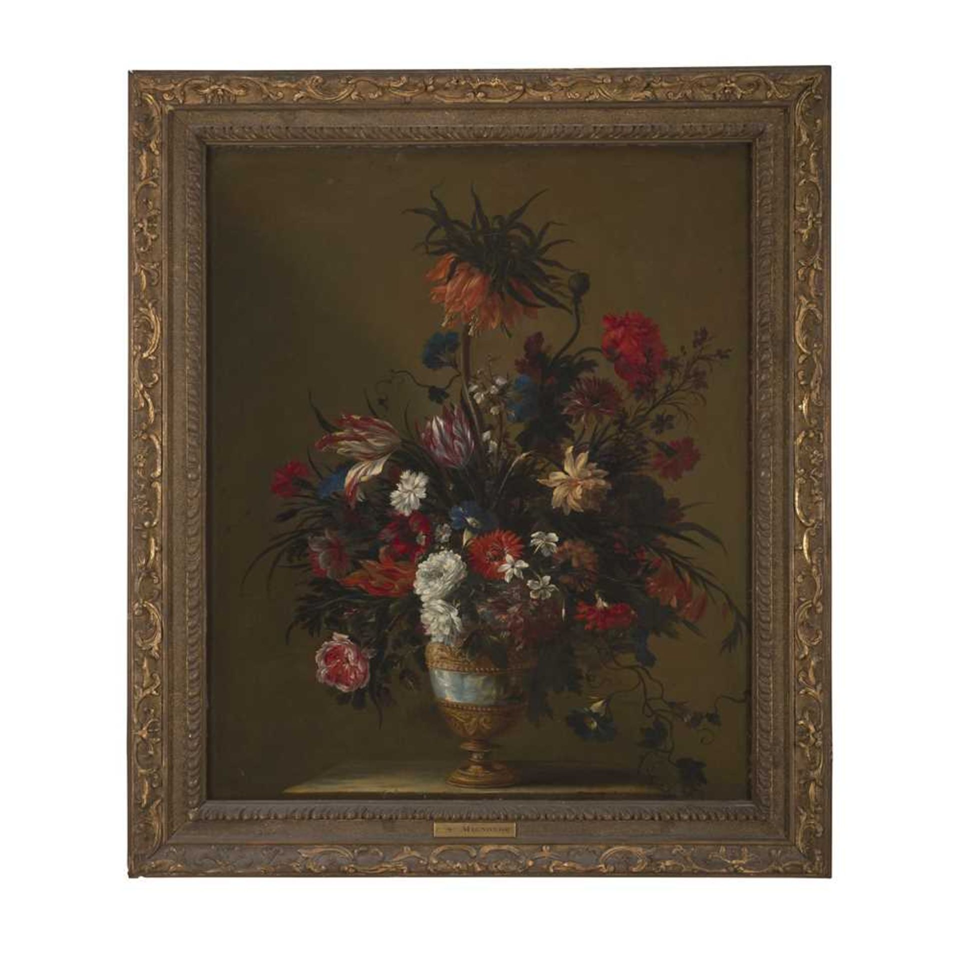 CIRCLE OF JEAN-MICHEL PICART A STILL LIFE OF FLOWERS IN A GILT-MOUNTED MARBLE VASE - Image 2 of 3