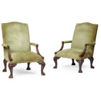 PAIR OF GEORGE II STYLE MAHOGANY GAINSBOROUGH ARMCHAIRS LATE 20TH CENTURY
