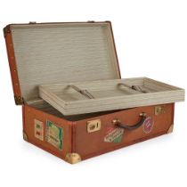 FRENCH LEATHER AND BRASS BOUND CANVAS SUITCASE CIRCA 1920