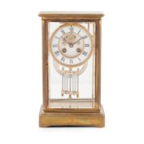 FRENCH BRASS FOUR GLASS MANTEL CLOCK LATE 19TH CENTURY