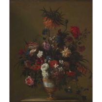 CIRCLE OF JEAN-MICHEL PICART A STILL LIFE OF FLOWERS IN A GILT-MOUNTED MARBLE VASE