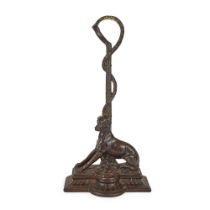 VICTORIAN COUNTRY HOUSE BRONZE AND CAST IRON DOOR STOP, OF HUNTING INTEREST LATE 19TH CENTURY