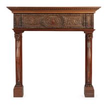 LARGE RENAISSANCE REVIVAL CARVED FIRE SURROUND LATE 19TH CENTURY, INCORPORATING EARLIER ELEMENTS