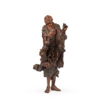 CARVED ROOTWOOD AND BOXWOOD FIGURE OF BODHIDHARMA QING DYNASTY, 18TH-19TH CENTURY