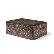 MOTHER-OF-PEARL-INLAID BLACK AND GILT LACQUER BOX WITH COVER 19TH CENTURY