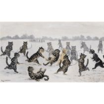 Louis Wain (British 1860-1939) Hockey, circa 1904