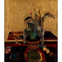 § Ben Levene R.A. (British 1938-2010) Gold Still Life with Rock Carnation, 1992
