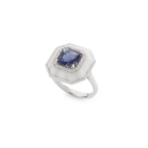 An iolite, agate and diamond ring
