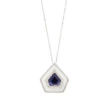 An iolite, agate and diamond pendant