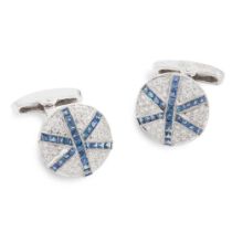 A pair of sapphire and diamond cufflinks