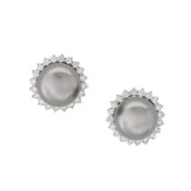 A pair of Tahitian pearl and diamond earrings