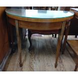 A George III mahogany demi-lune card table circa 1790, with modern bespoke glass cover. 74cm x