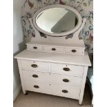 An Edwardian dressing table. 80cm x 107cm x 46. Mirror and small drawers 70cm x 95cm x 20cm