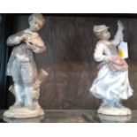 Vintage 1970's LLadro pair of figurines; boy with flowers 4757 and girl with a bird in her hand 4758