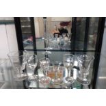 Drinking glasses including rummer with bucket bowl and bladed knop stem 12cm, a gin glass with