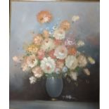 Oil on canvas, Floral Still Life by T Kelly. Signed lower right. Framed. 60cm x 50cm (without frame)