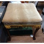 A Small vintage stool. Circa 1920. with upholstered top. Approx 47cm x 47cm x 47cm