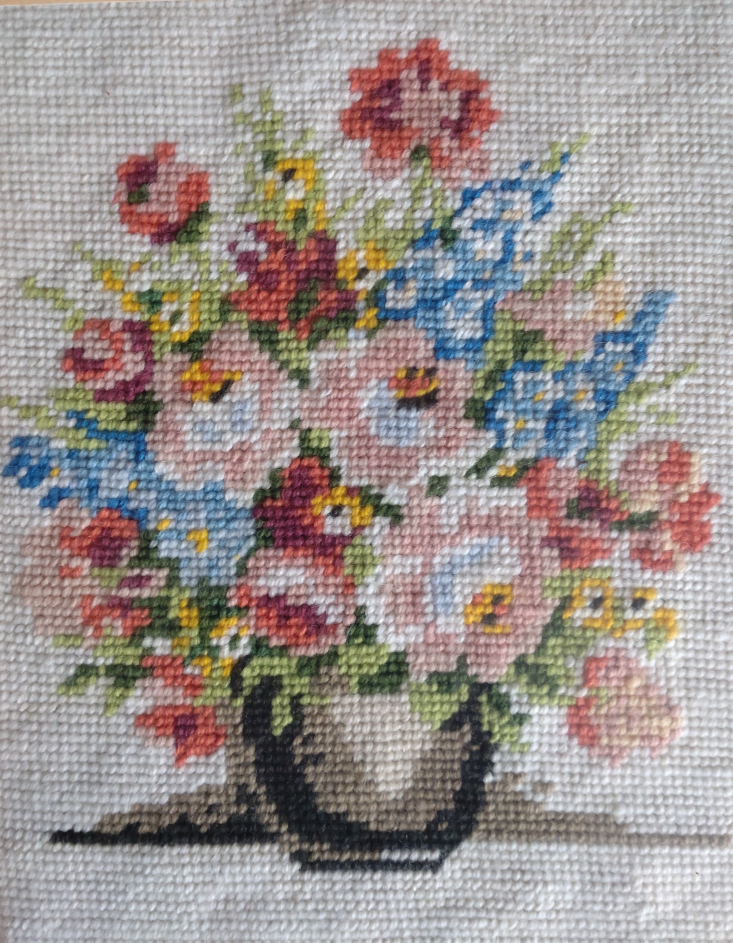 Framed embroidery still life flowers 24cm x 19cm