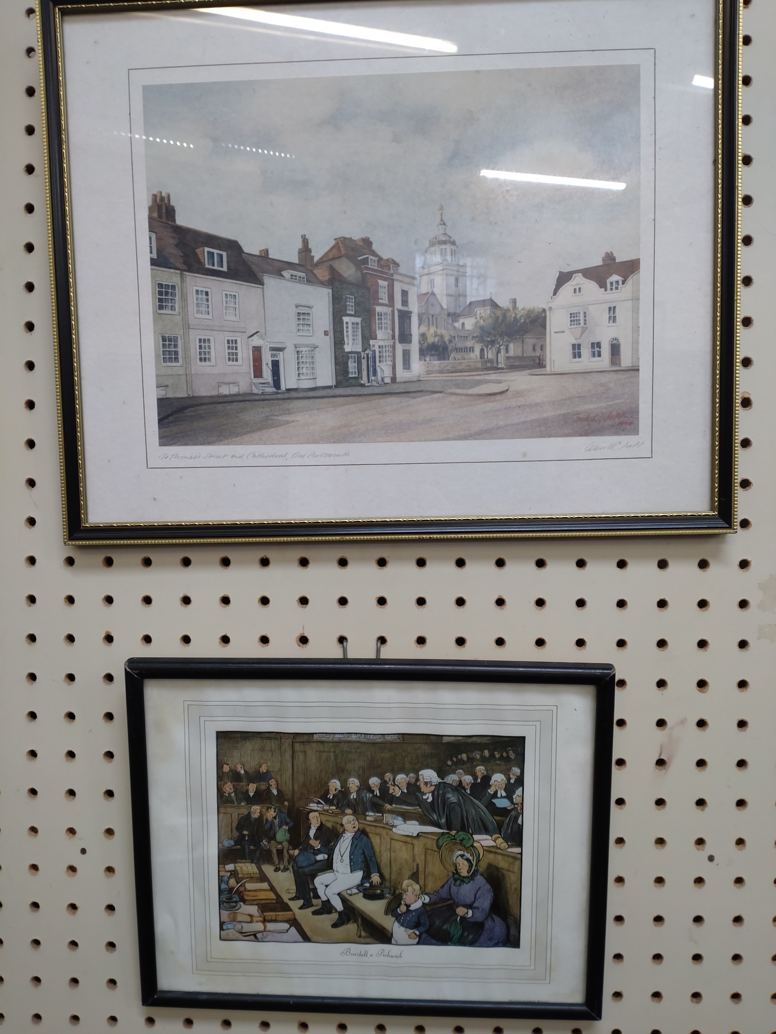 Old Portsmouth, signed limited edition prints, framed and glazed, and a print of Mr Pickwick.