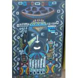 Oil on canvas "Painted African Mask". label to verso.