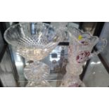 A Webb Corbett cut glass bowl with baluster stem 22.5cm high, and 22.5cm diameter, and a jug with