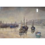 Jack Welbourne "Fishing Boats at St Ives" watercolour, framed and glazed.