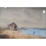 Jack Welbourne watercolour "River Orwell at Pin Mill", glazed and framed.