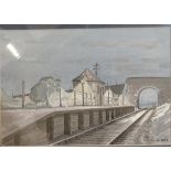 After Keith Eade, a print of a 19th century station and railway line.