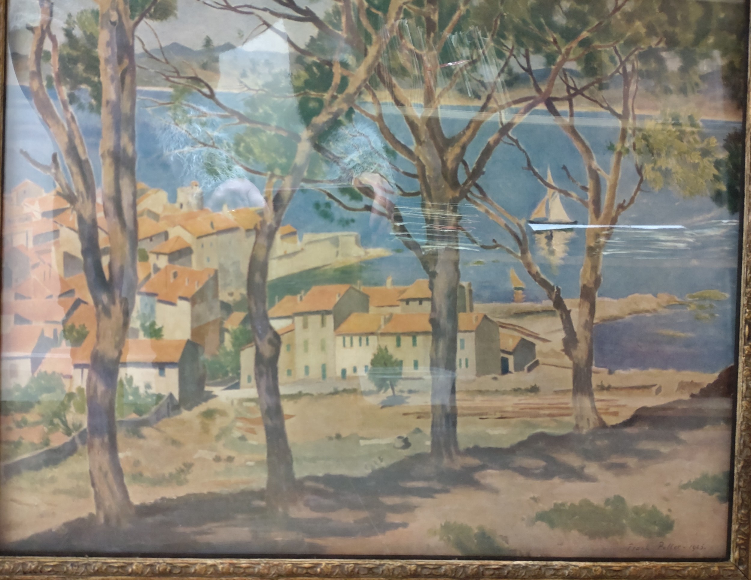 WITHDRAWN French Village by the Sea by Frank Potter RA.1925. Glazed and framed.