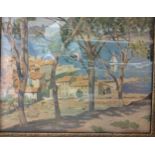 WITHDRAWN French Village by the Sea by Frank Potter RA.1925. Glazed and framed.