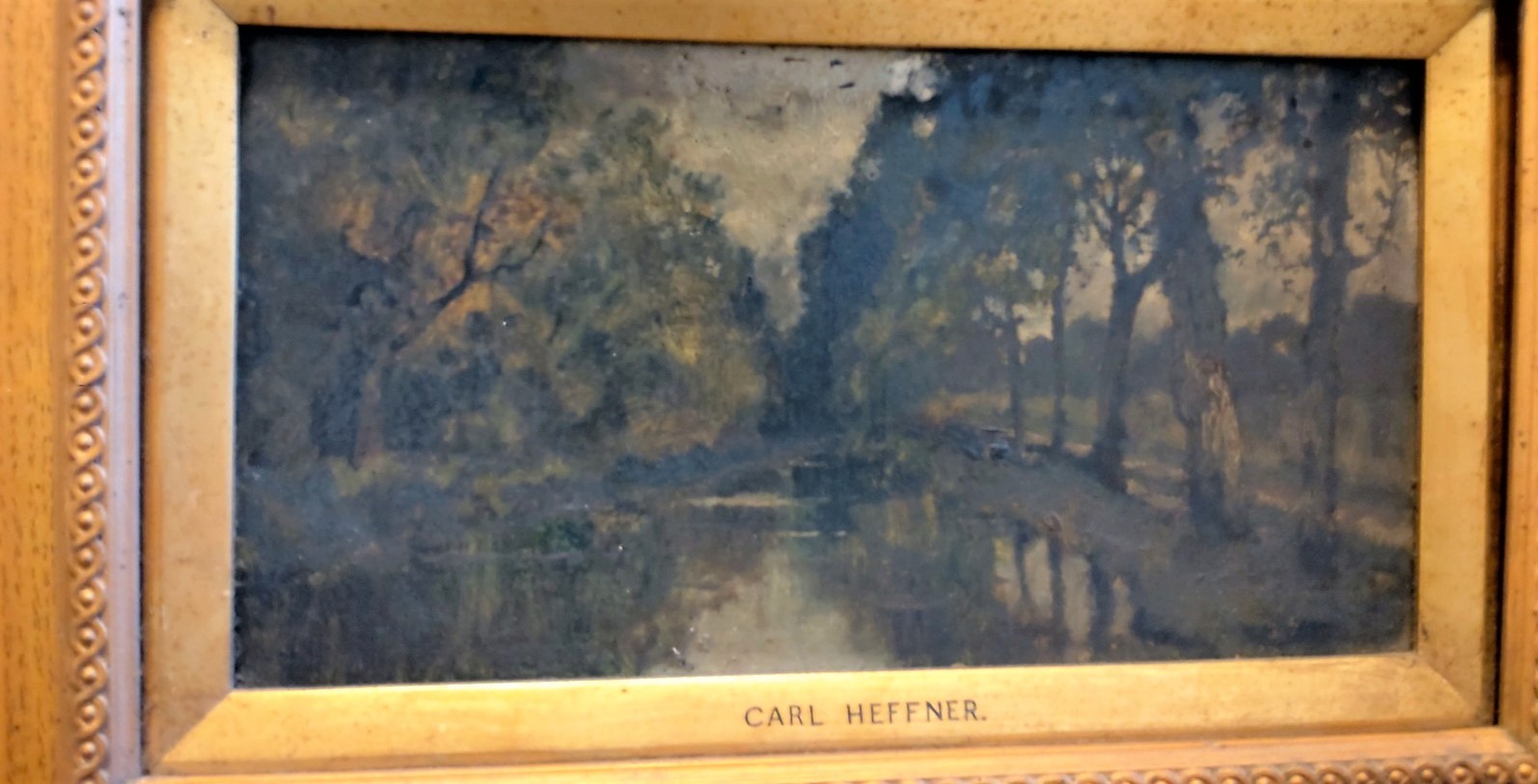 Five various pictures 19th and 20th century, one by Carl Heffner: a river landscape.