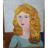 Girl with big hair oil on board, signed lower right. Richard Conway-Jones