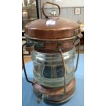 A Ships Copper and glass Anchor light. Circa 1900. Now fitted for electricity.