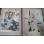 Two Japanese original prints by Joyokuni III and Kunisada. Circa 1850.
