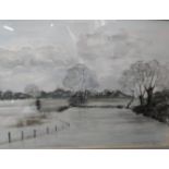 A watercolour winter landscape, framed and glazed. 20th century