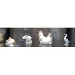 Lladro Hen with chick 16cm, Rabbit 11cm, Elephant 12cm, and Goose 12cm (4)
