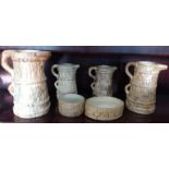 Four Hillstonia jugs and bowl and Vitry ware bark bowl (6)
