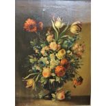 Oil on canvas of still life of flowers, in gilt frame. 20th century. 70cm x 56cm.