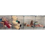 A Rosebud doll in original box 30cm, a Tinka-Bell teddy Bear 42cm, a soft toy Alsation puppy, a