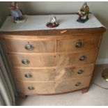 Chest of drawers, two short over three long drawers. Damage to veneer. 98cm x 91cm x 47cm