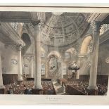 An Antique Coloured Engraving of St Stephen's church interior.