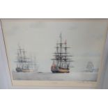 A Signed Limited Edition Print. Five ships and boat "Royal George". Derek G M Gardner. 706/750