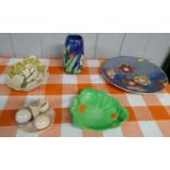 A Royal Doulton charger 34cm diameter, Carlton mushroom condiments set and two salad dishes and an