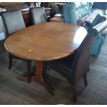 G-Plan oval dining table (74cm x 162cm x 106cm, extra leaf 47cm)and four leather Marks and Spencer