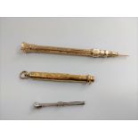 Three Samson Morden propelling pencil; two gold-plate and one silver plate